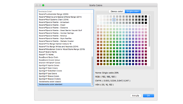Scegliere il colori usando la Scelta Colore di Vectorworks
